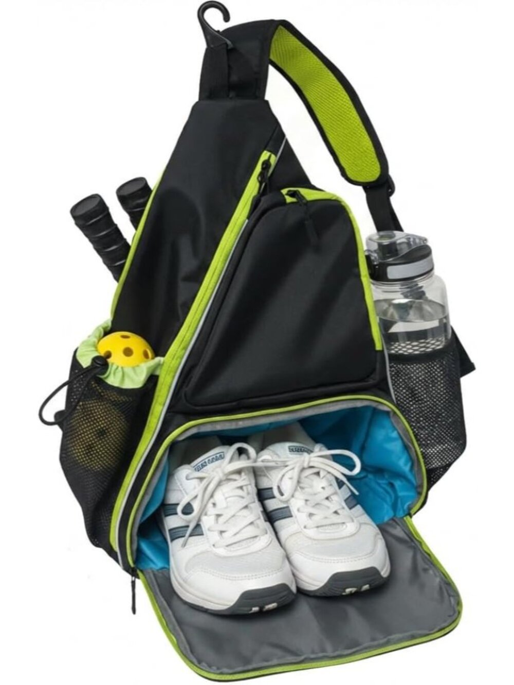 Pickleball Sling Bag with Shoe Compartment - Crossbody Backpack Fits 2 Paddles,
